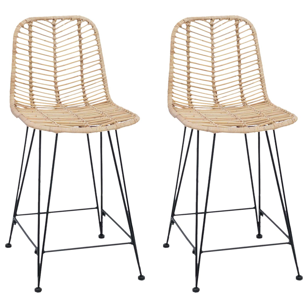 Bar Chair 2 pcs Natural 44.5 x 54.5 x 97.5 cm Rattan and Iron