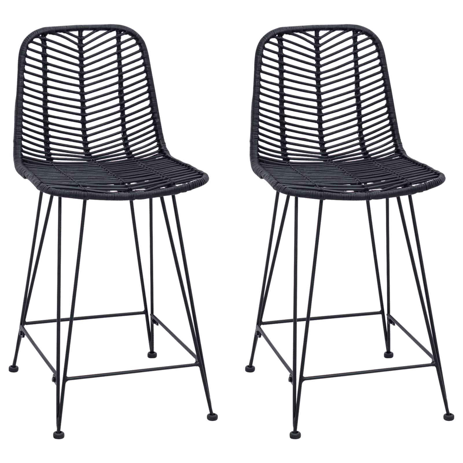 Bar Chair 2 pcs Black 44.5 x 54.5 x 97.5 cm Rattan and Iron