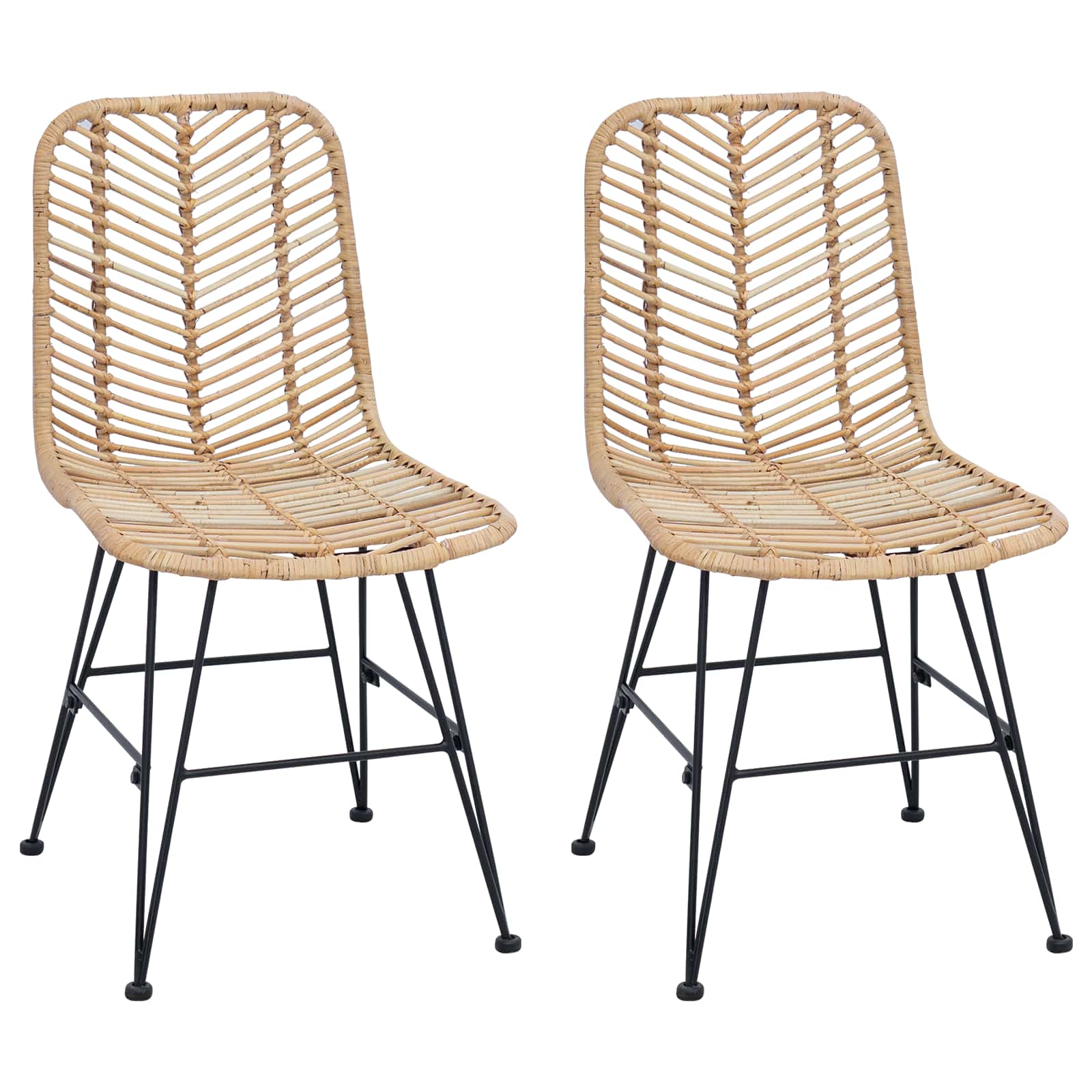 Dining Chair 2 pcs Natural 44 x 47 x 85 cm Rattan and Iron