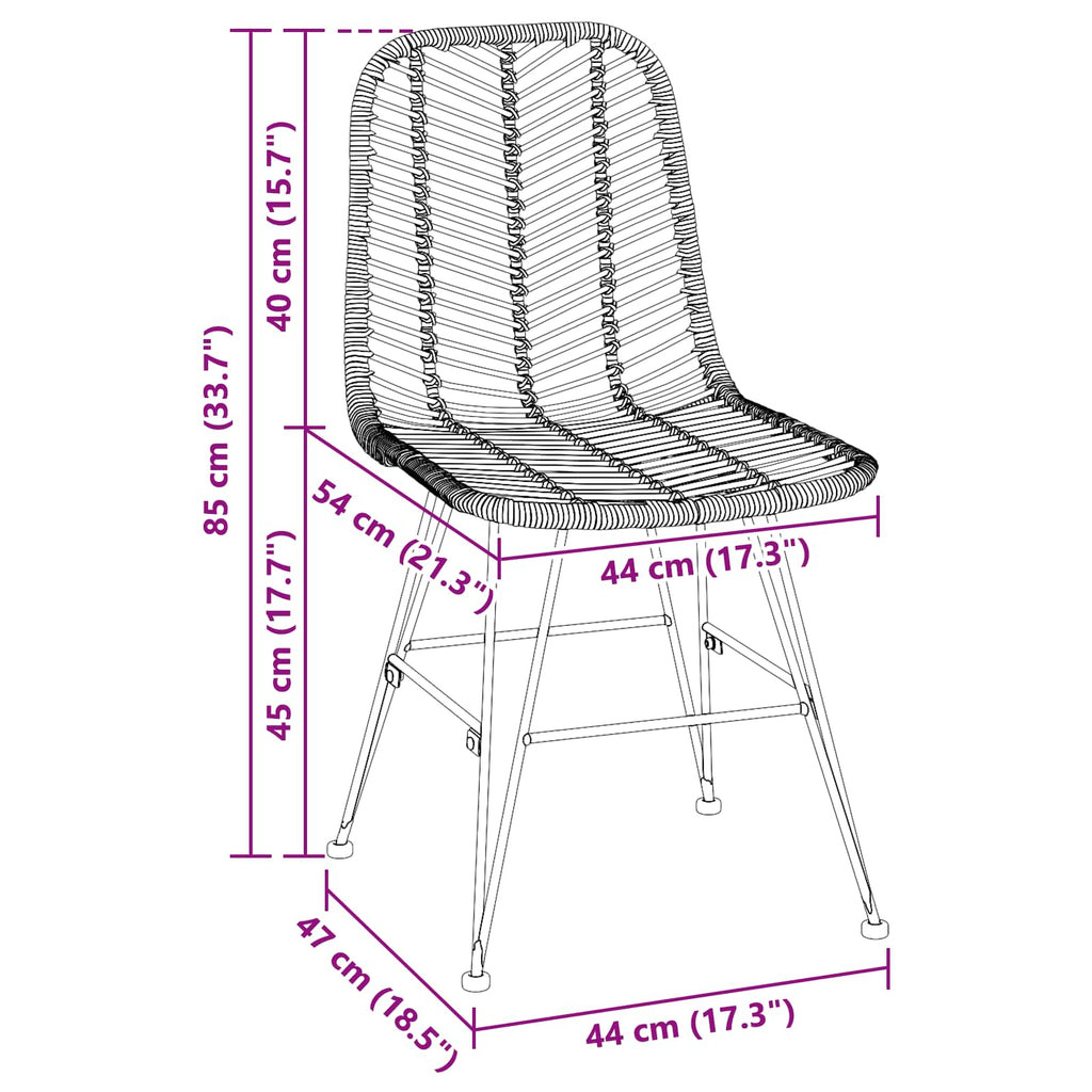 Dining Chair 2 pcs Natural 44 x 47 x 85 cm Rattan and Iron
