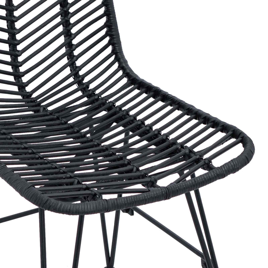 Dining Chair 2 pcs Black 44 x 47 x 85 cm Rattan and Iron