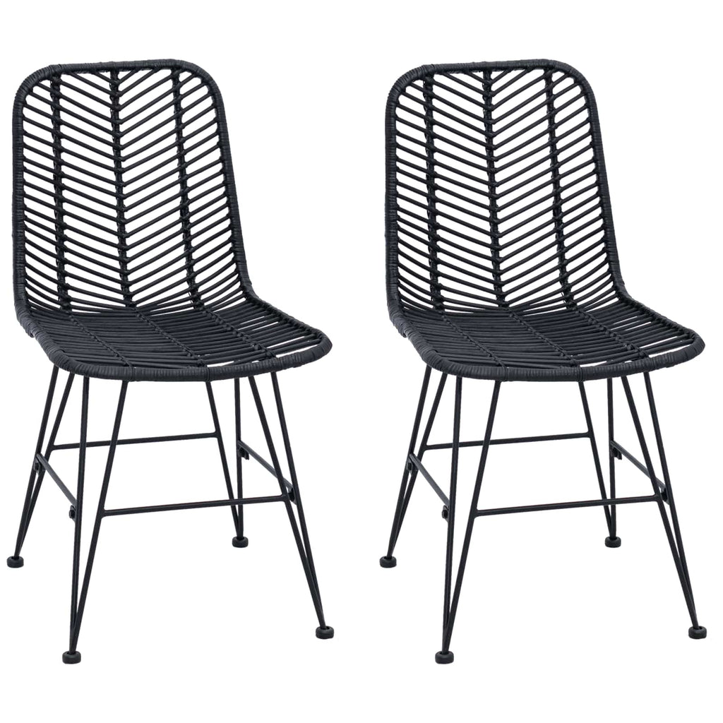 Dining Chair 2 pcs Black 44 x 47 x 85 cm Rattan and Iron