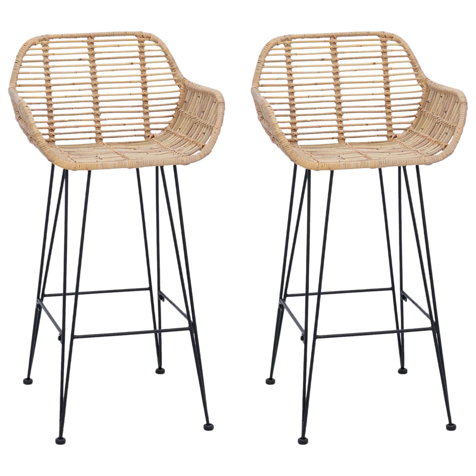 Bar Chair 2 pcs Natural 55 x 52 x 92 cm Rattan and Iron