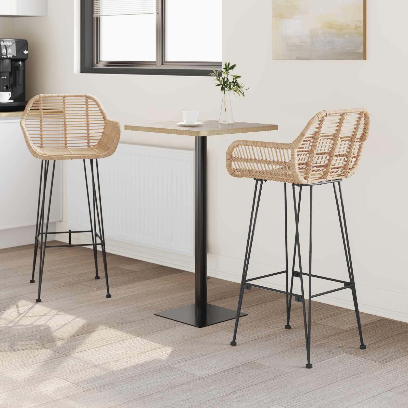 Bar Chair 2 pcs Natural 55 x 52 x 105 cm Rattan and Iron