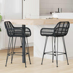 Bar Chair 2 pcs Black 55 x 52 x 92 cm Rattan and Iron
