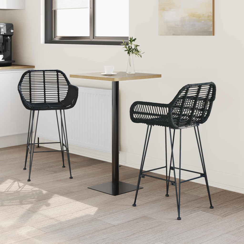 Bar Chair 2 pcs Black 55 x 52 x 92 cm Rattan and Iron