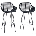 Bar Chair 2 pcs Black 55 x 52 x 92 cm Rattan and Iron