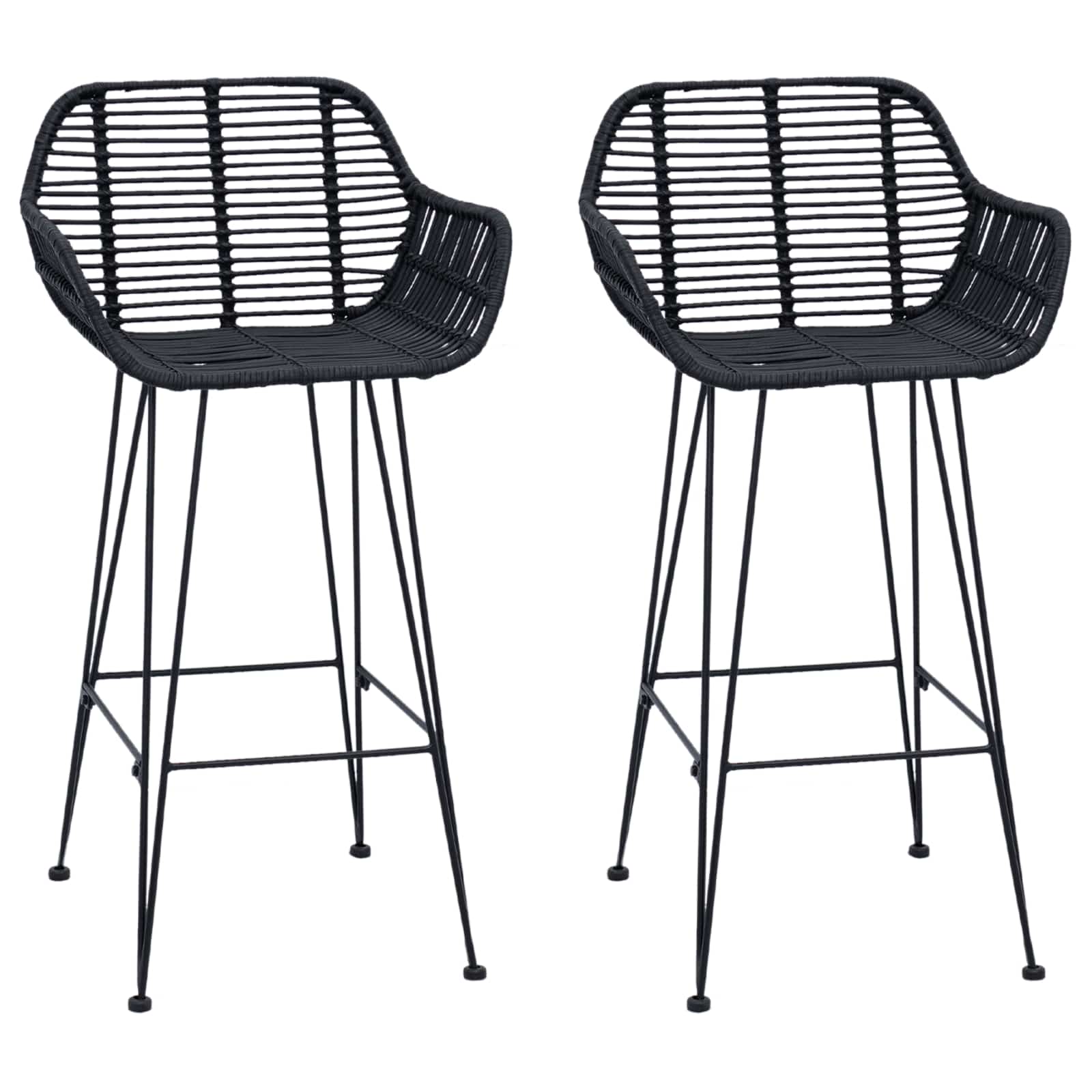 Bar Chair 2 pcs Black 55 x 52 x 92 cm Rattan and Iron