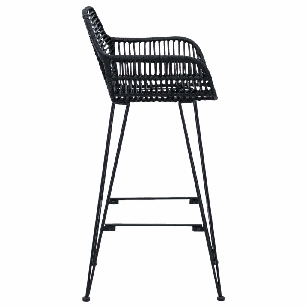 Bar Chair 2 pcs Black 55 x 52 x 92 cm Rattan and Iron