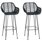 Bar Chair 2 pcs Black 55 x 52 x 105 cm Rattan and Iron