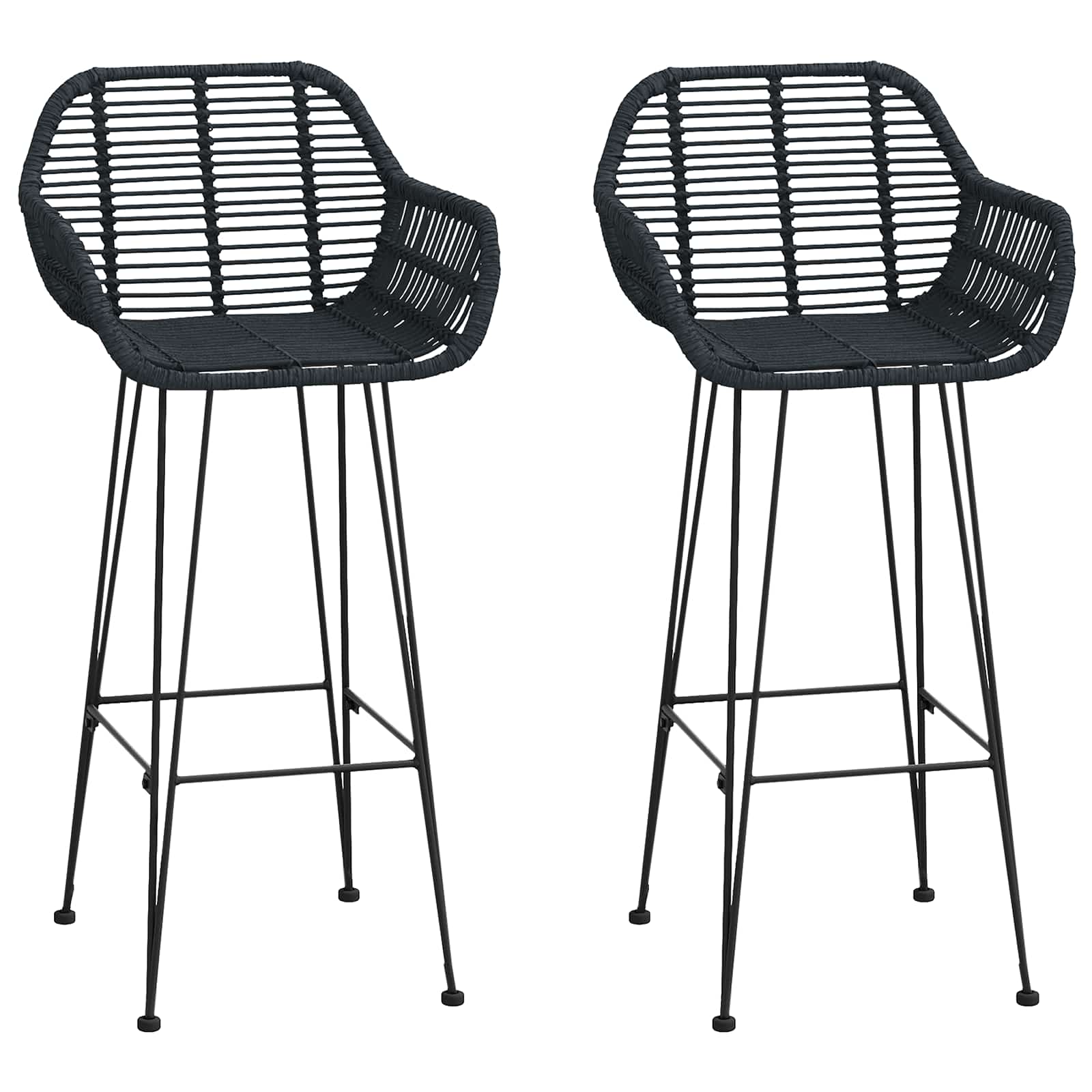 Bar Chair 2 pcs Black 55 x 52 x 105 cm Rattan and Iron