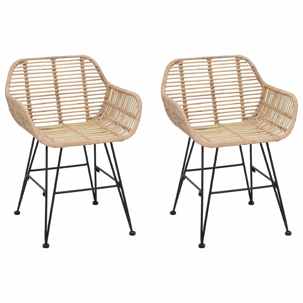 Dining Chair 2 pcs Natural 55 x 50 x 74 cm Rattan and Iron