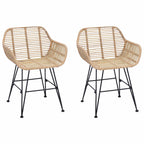 Dining Chair 2 pcs Natural 55 x 50 x 74 cm Rattan and Iron
