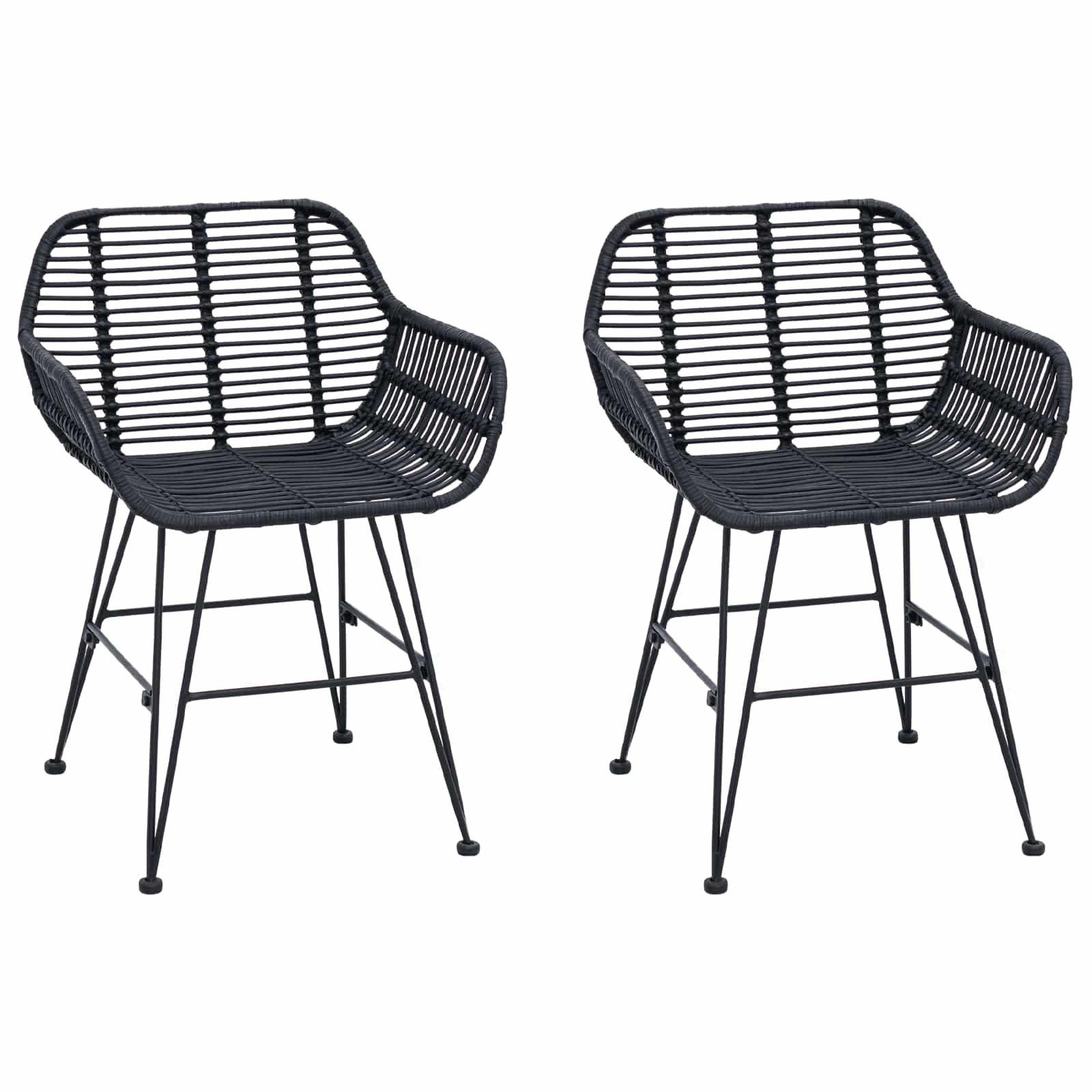 Dining Chair 2 pcs Black 55 x 50 x 74 cm Rattan and Iron