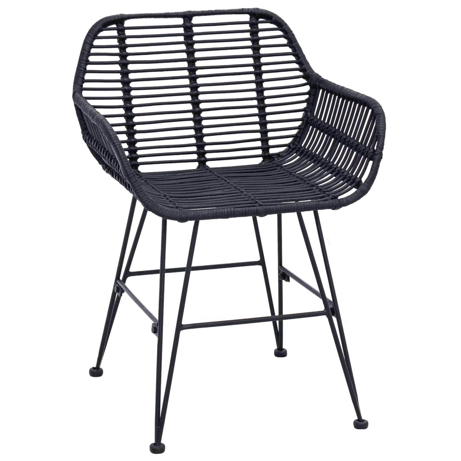 Dining Chair 2 pcs Black 55 x 50 x 74 cm Rattan and Iron