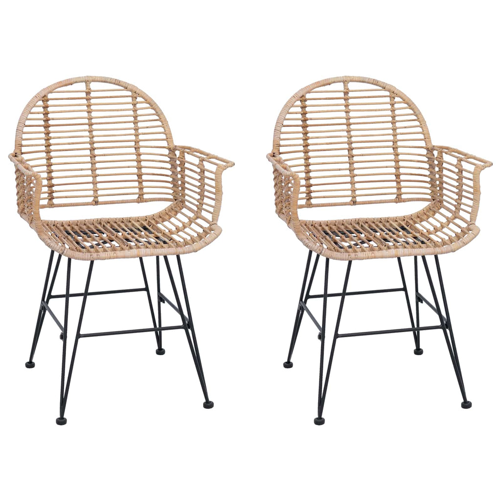 Dining Chair 2 pcs Natural 44 x 44 x 74 cm Rattan and Iron