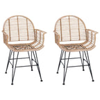 Dining Chair 2 pcs Natural 44 x 44 x 74 cm Rattan and Iron