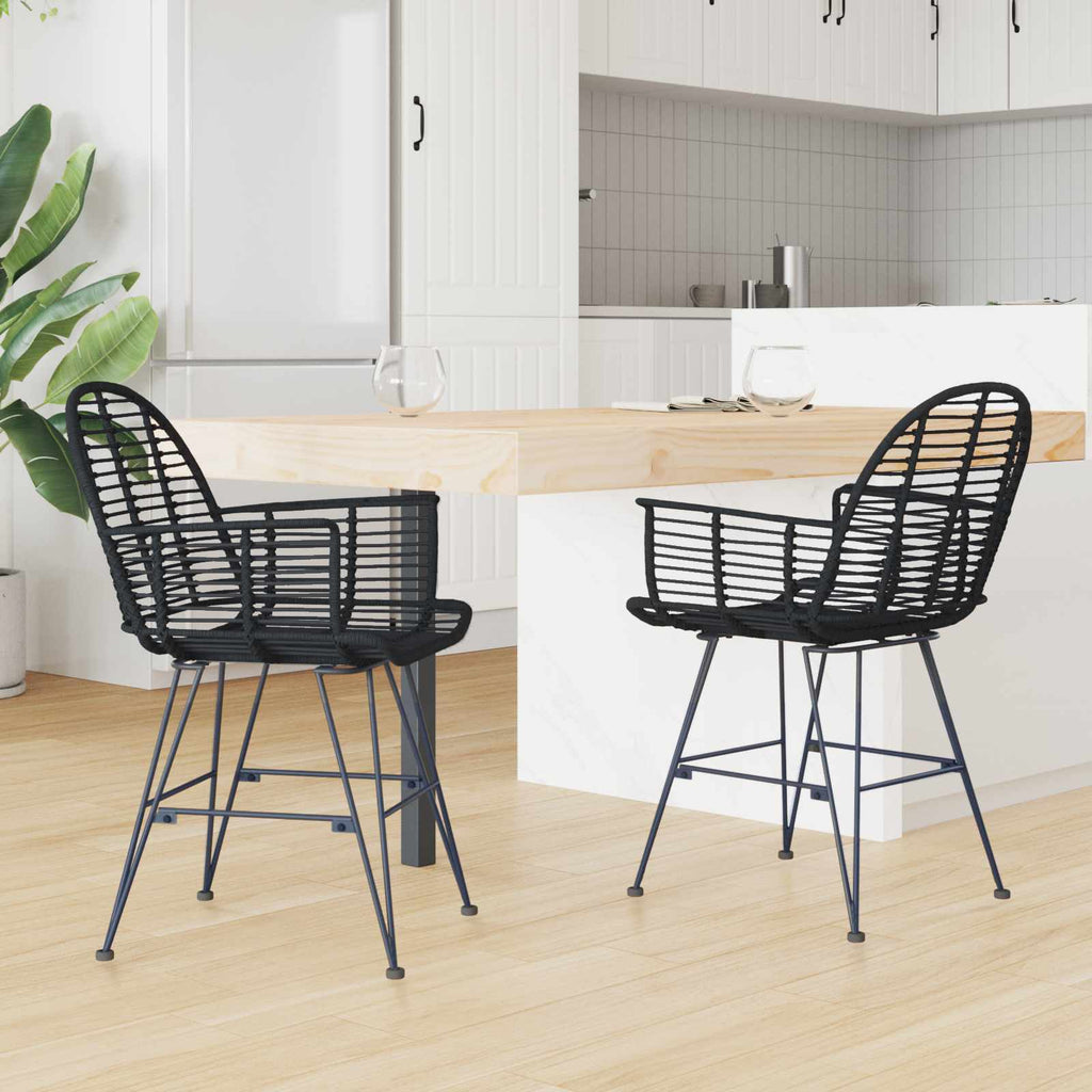 Dining Chair 2 pcs Black 44 x 44 x 74 cm Rattan and Iron