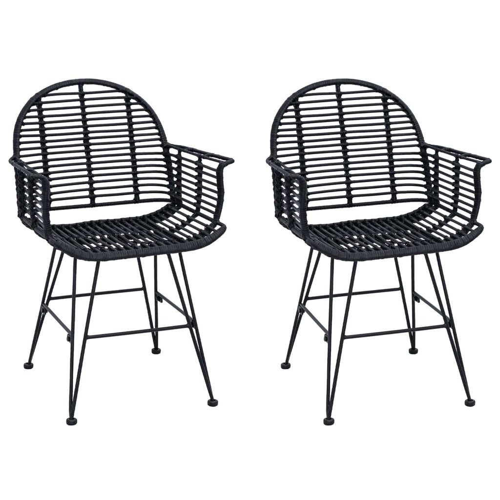 Dining Chair 2 pcs Black 44 x 44 x 74 cm Rattan and Iron