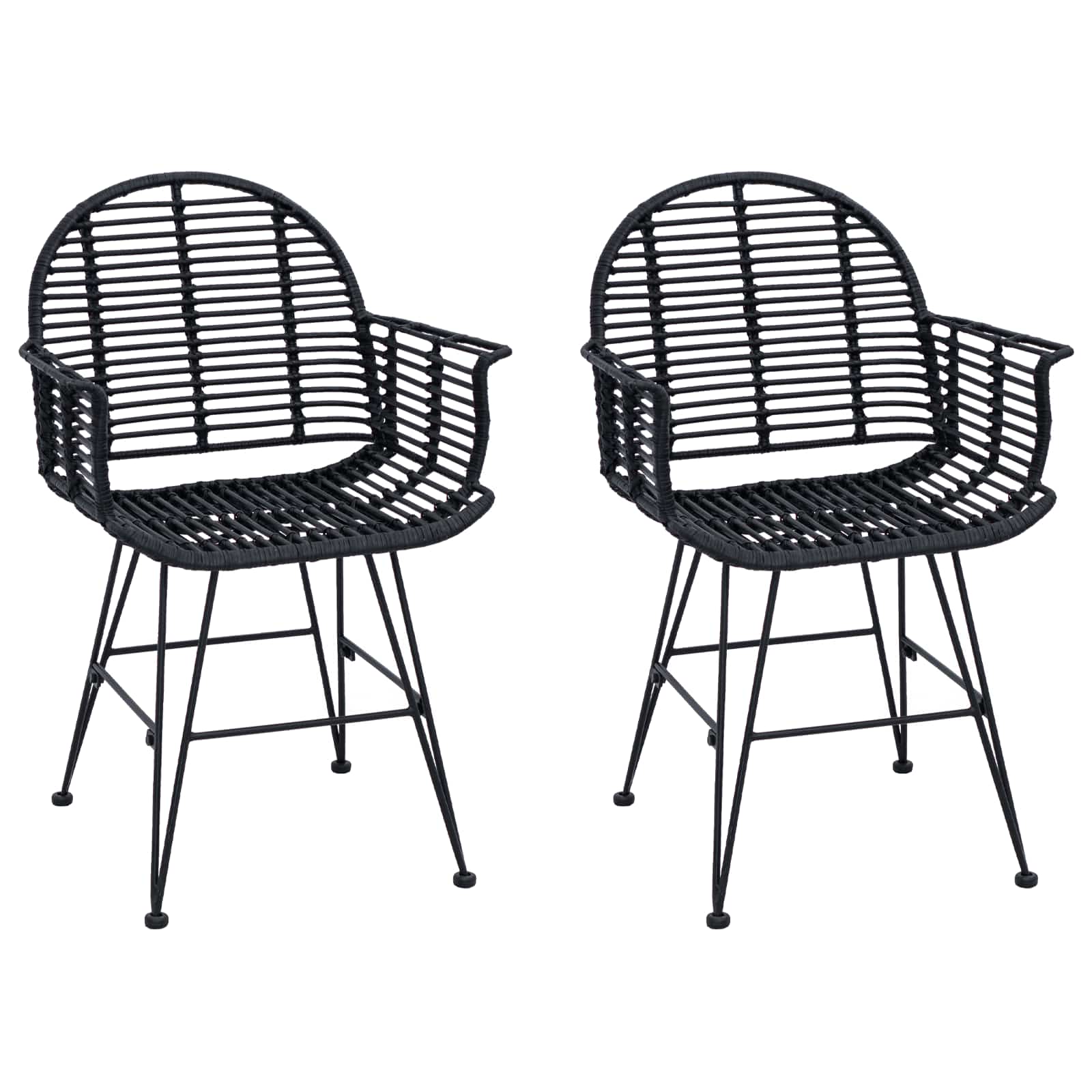 Dining Chair 2 pcs Black 44 x 44 x 74 cm Rattan and Iron