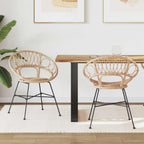 Dining Chair 2 pcs Natural 49 x 51 x 81 cm Rattan and Iron