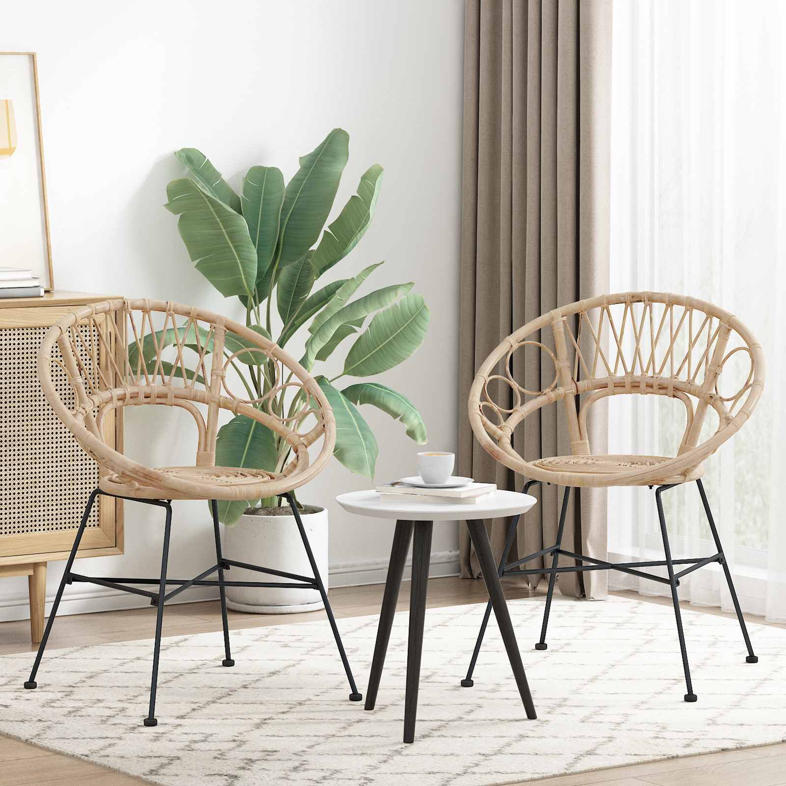 Dining Chair 2 pcs Natural 49 x 51 x 81 cm Rattan and Iron