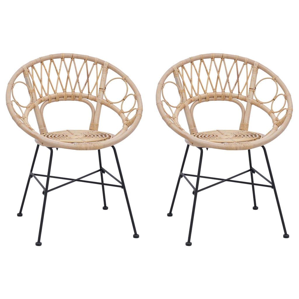 Dining Chair 2 pcs Natural 49 x 51 x 81 cm Rattan and Iron