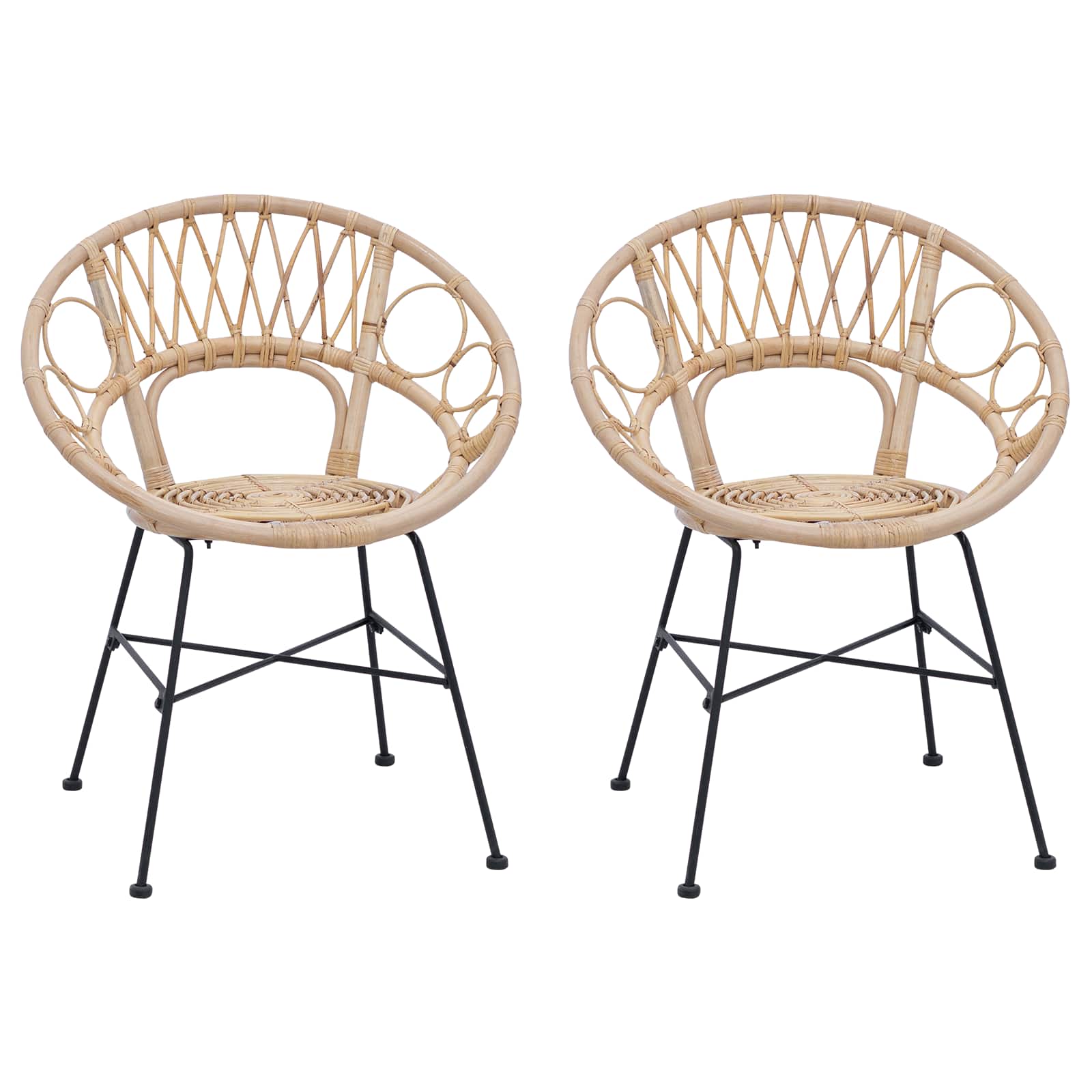Dining Chair 2 pcs Natural 49 x 51 x 81 cm Rattan and Iron