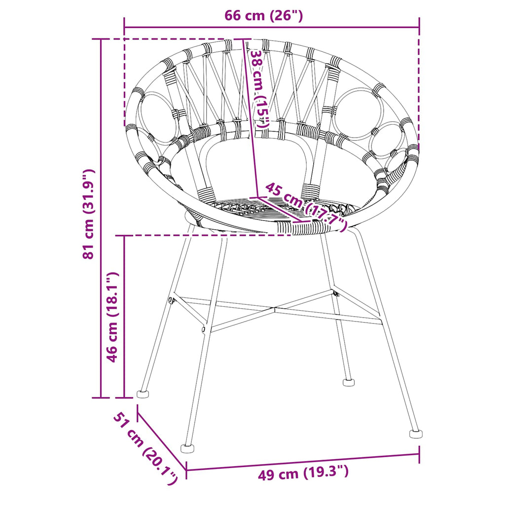 Dining Chair 2 pcs Natural 49 x 51 x 81 cm Rattan and Iron