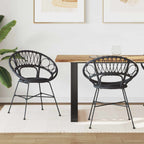 Dining Chair 2 pcs Black 49 x 51 x 81 cm Rattan and Iron
