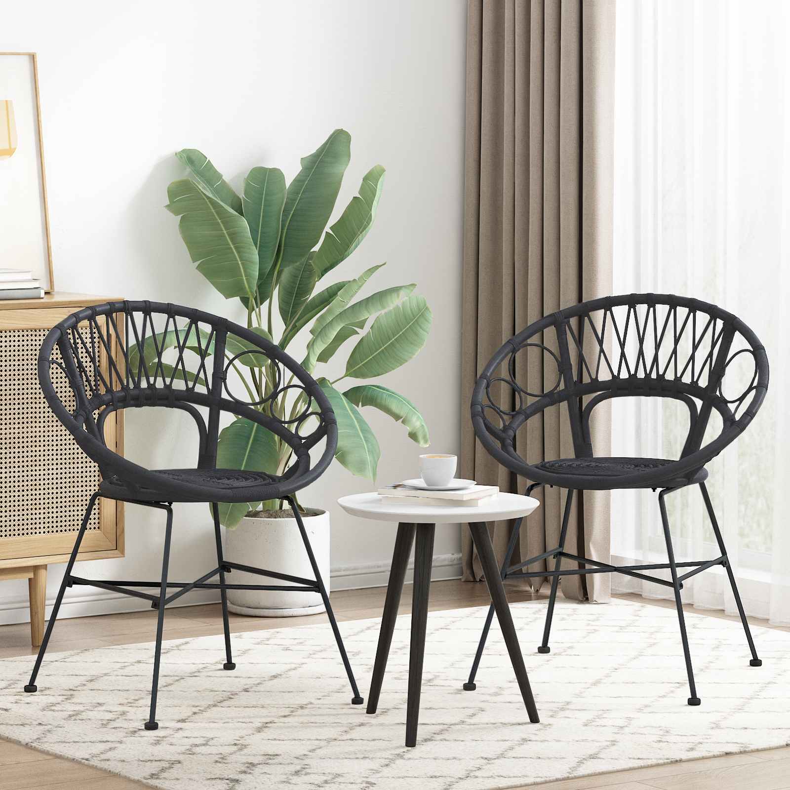 Dining Chair 2 pcs Black 49 x 51 x 81 cm Rattan and Iron