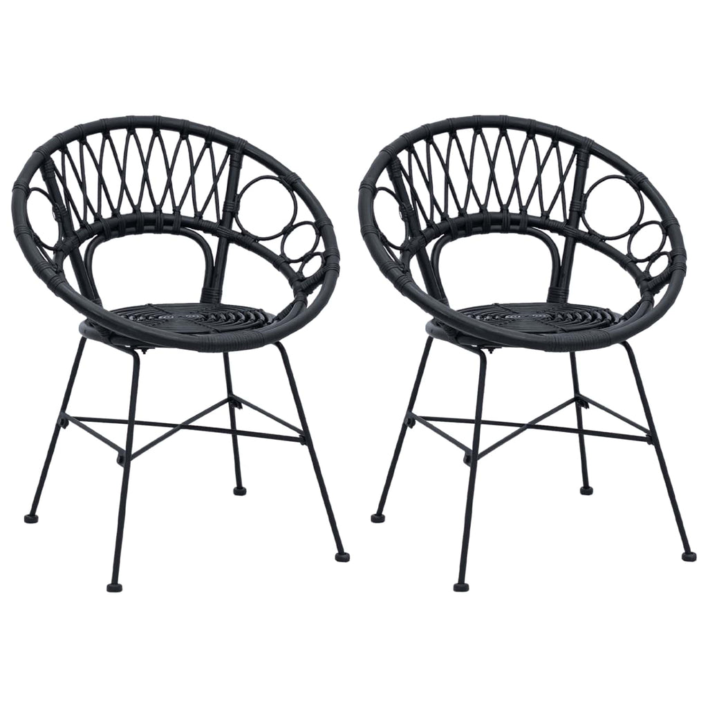 Dining Chair 2 pcs Black 49 x 51 x 81 cm Rattan and Iron