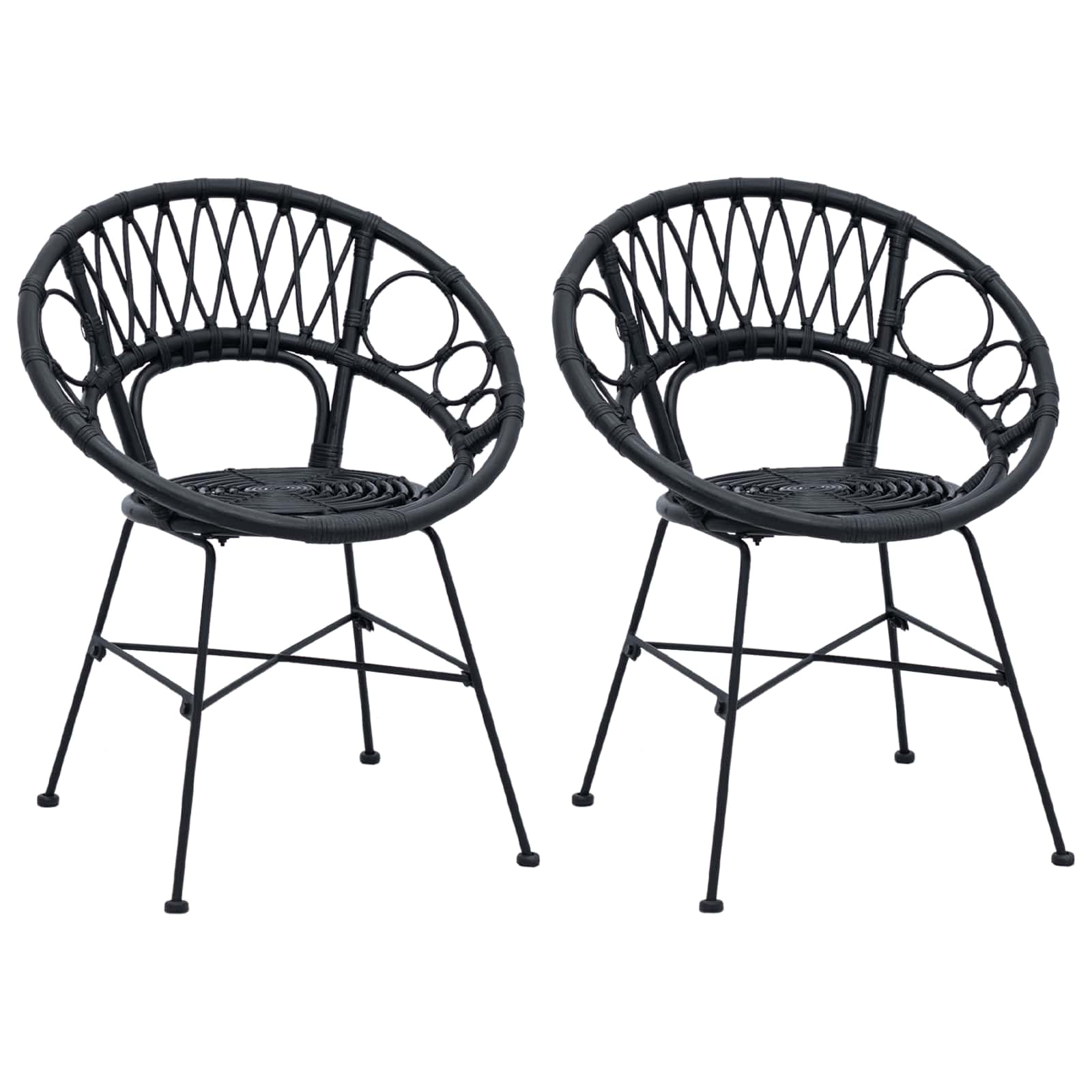 Dining Chair 2 pcs Black 49 x 51 x 81 cm Rattan and Iron