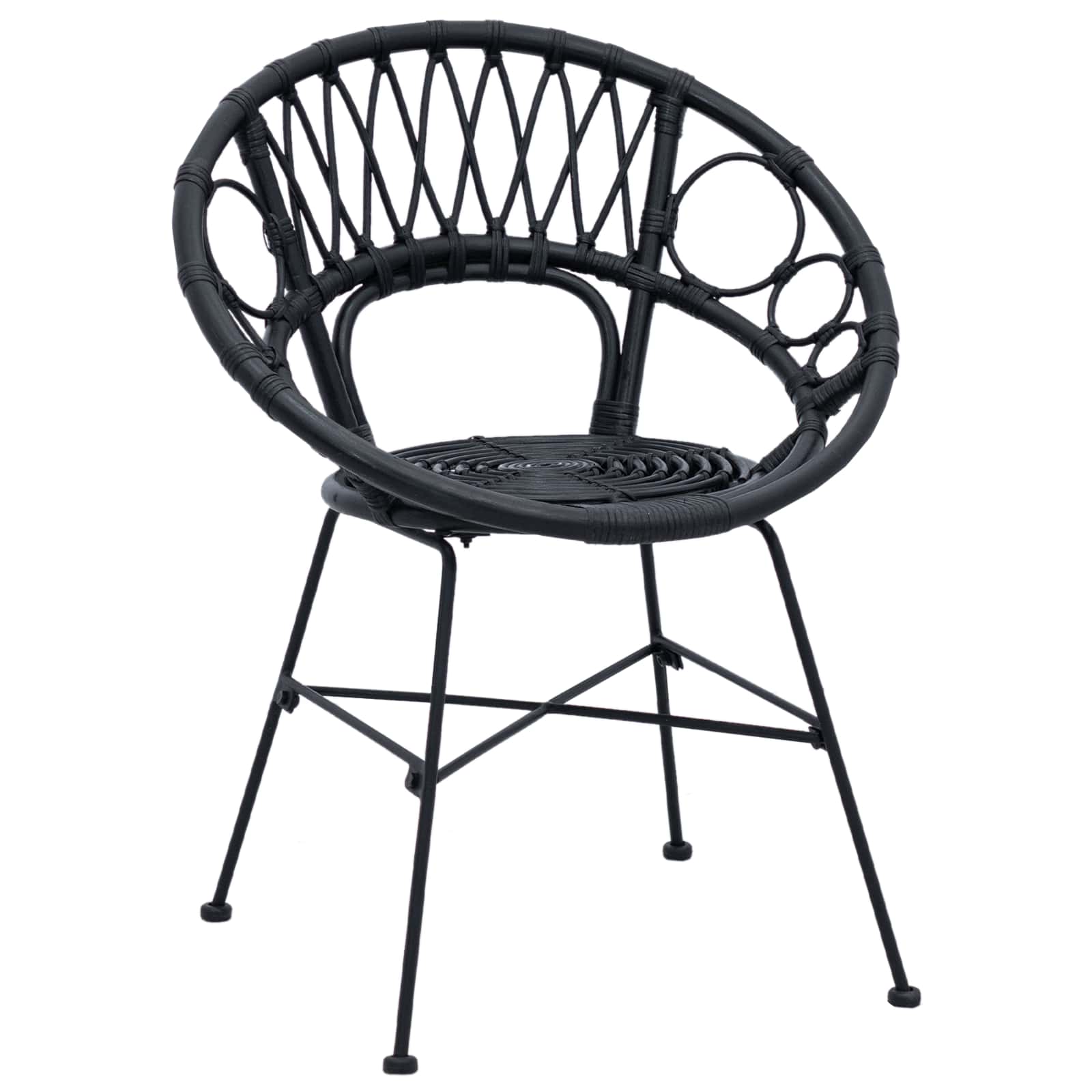 Dining Chair 2 pcs Black 49 x 51 x 81 cm Rattan and Iron