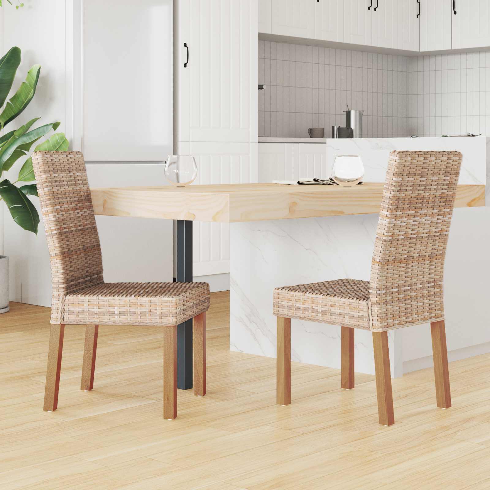 Dining Chair 2 pcs Natural 45 x 54 x 93 cm Solid Mahogany Wood