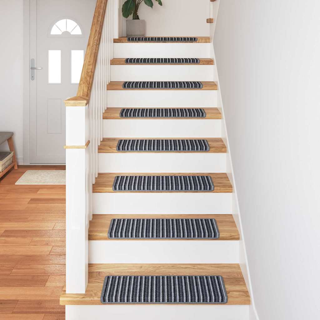Self-adhesive Stair Mats Striped 15 pcs Grey 65 x 21 x 4 cm