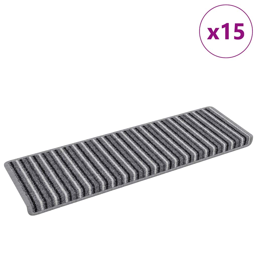 Self-adhesive Stair Mats Striped 15 pcs Grey 65 x 21 x 4 cm