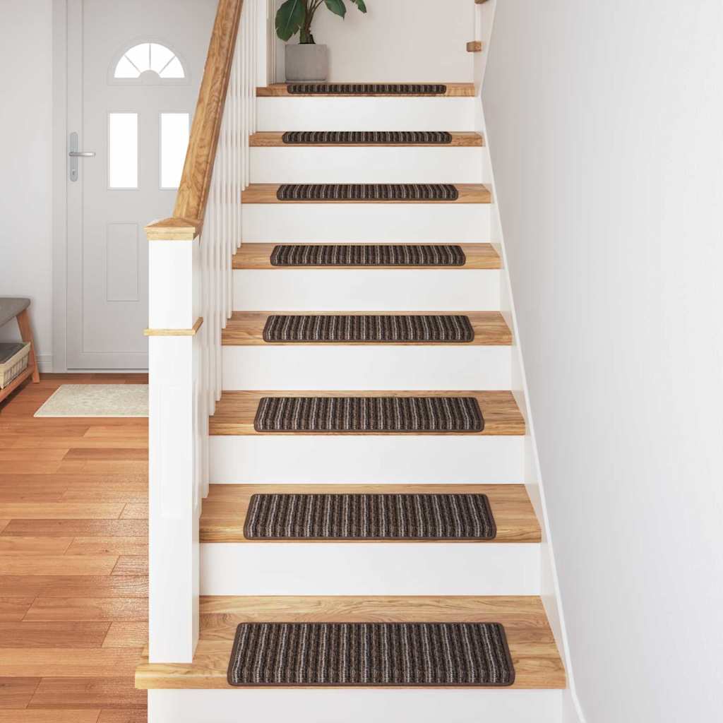 Self-adhesive Stair Mats Striped 15 pcs Brown 65 x 21 x 4 cm