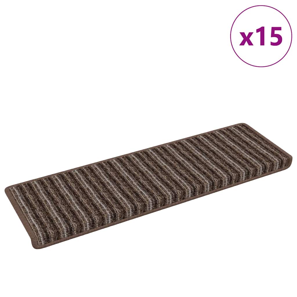 Self-adhesive Stair Mats Striped 15 pcs Brown 65 x 21 x 4 cm