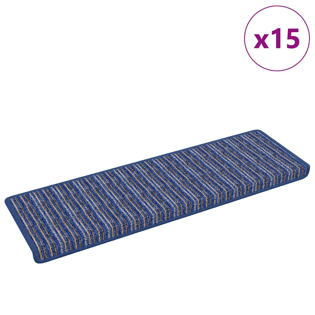 Self-adhesive Stair Mats Striped 15 pcs Blue 65 x 21 x 4 cm