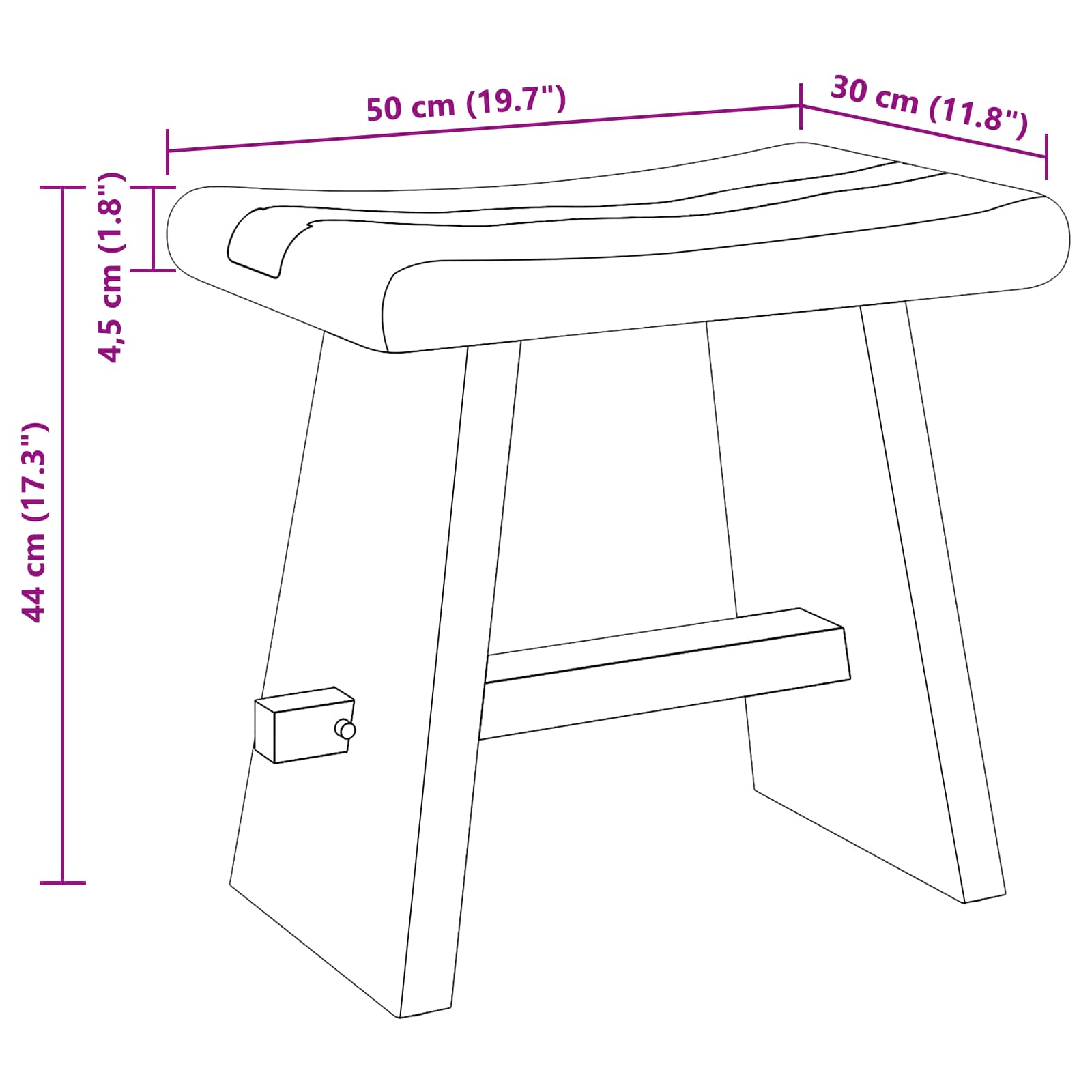 Bathroom Stool Natural 50 x 30 x 45 cm Natural Wood
