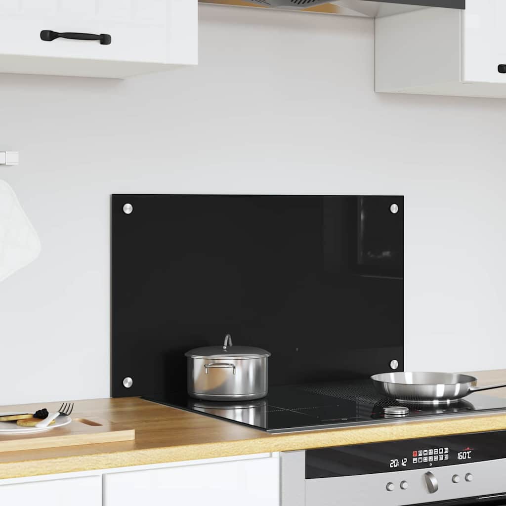 Kitchen Backsplash Black 70 x 40 cm Tempered Glass