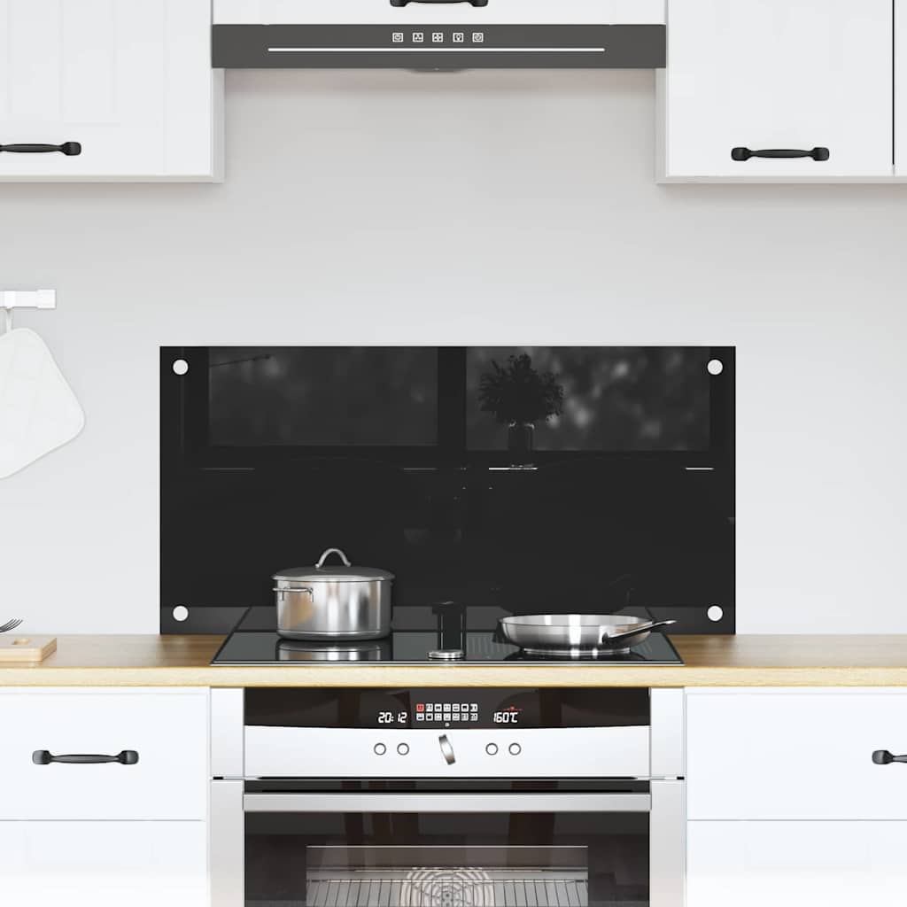 Kitchen Backsplash Black 80 x 40 cm Tempered Glass
