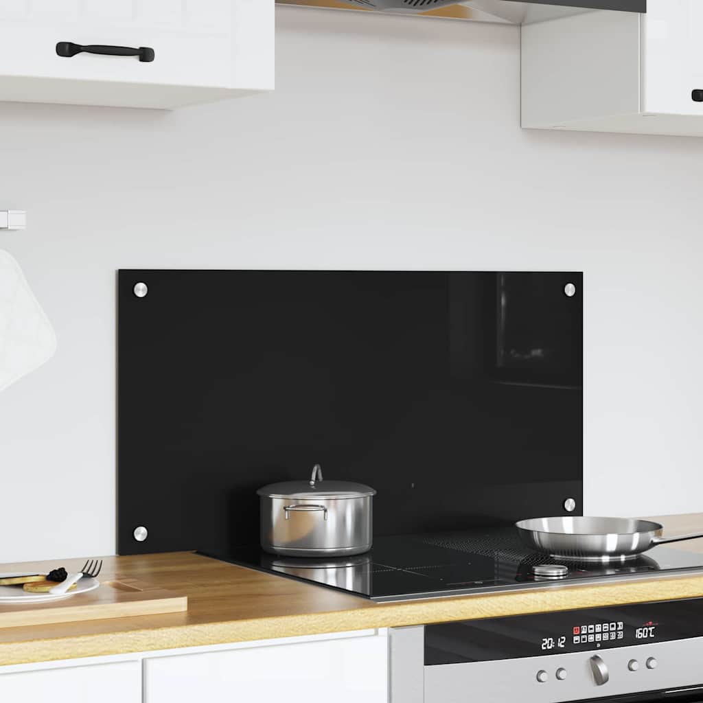 Kitchen Backsplash Black 80 x 40 cm Tempered Glass
