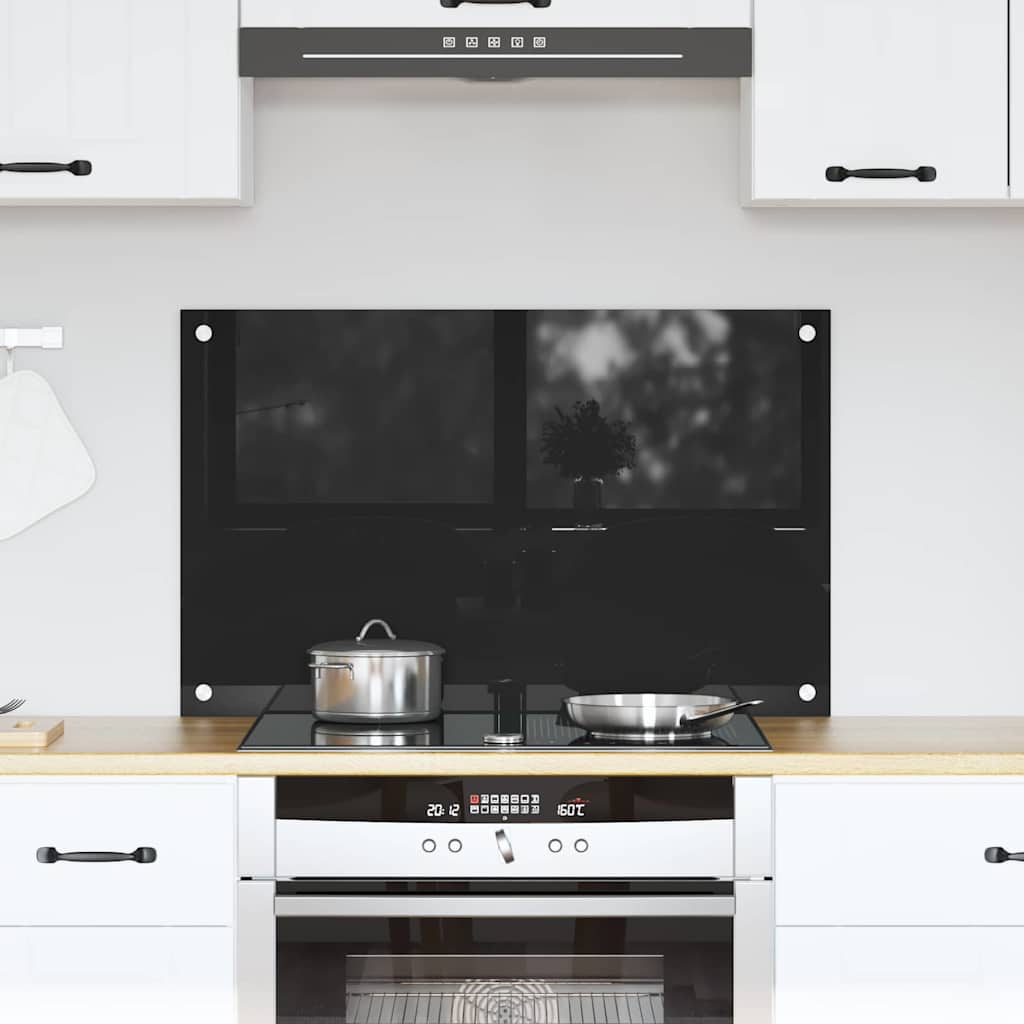 Kitchen Backsplash Black 80 x 50 cm Tempered Glass