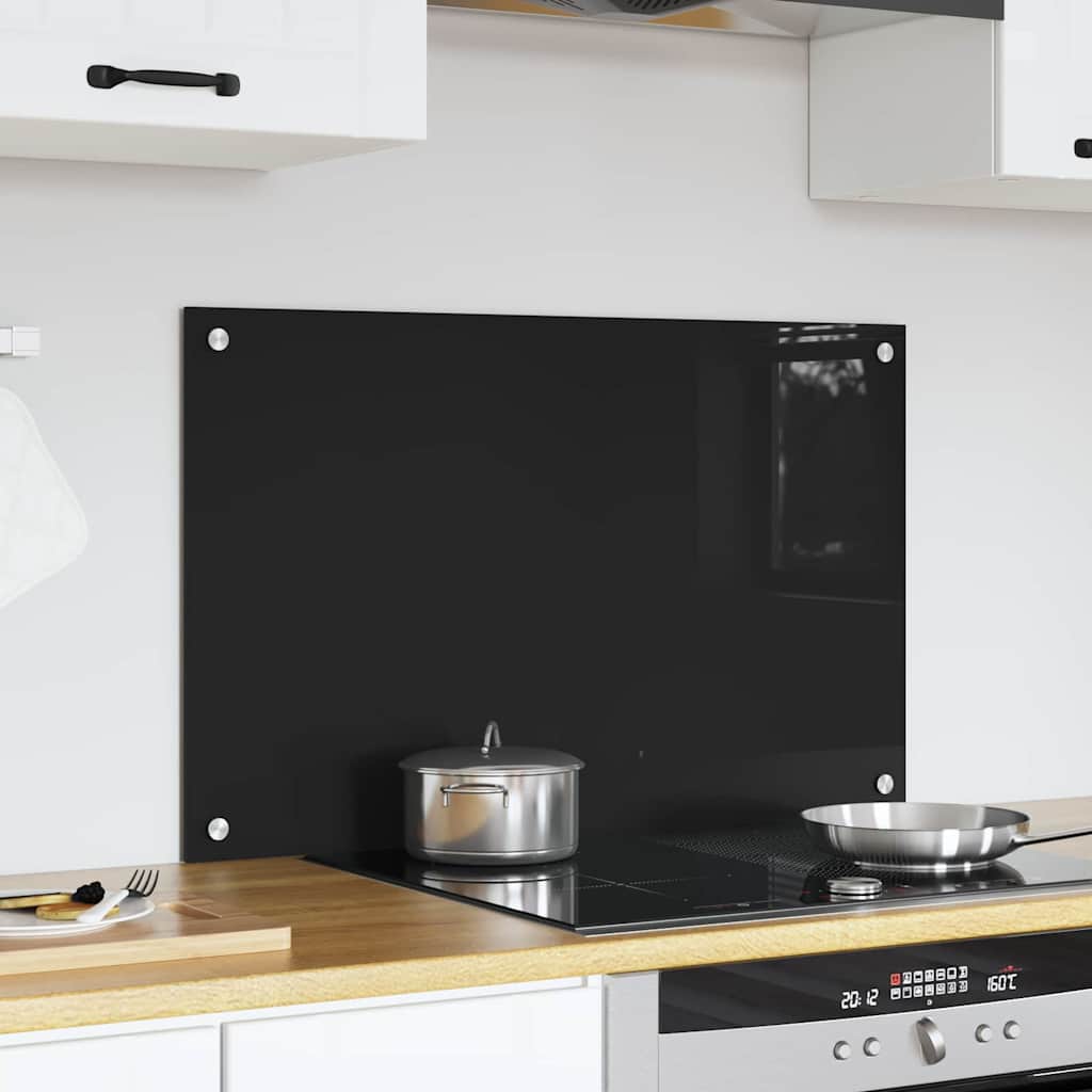 Kitchen Backsplash Black 80 x 50 cm Tempered Glass