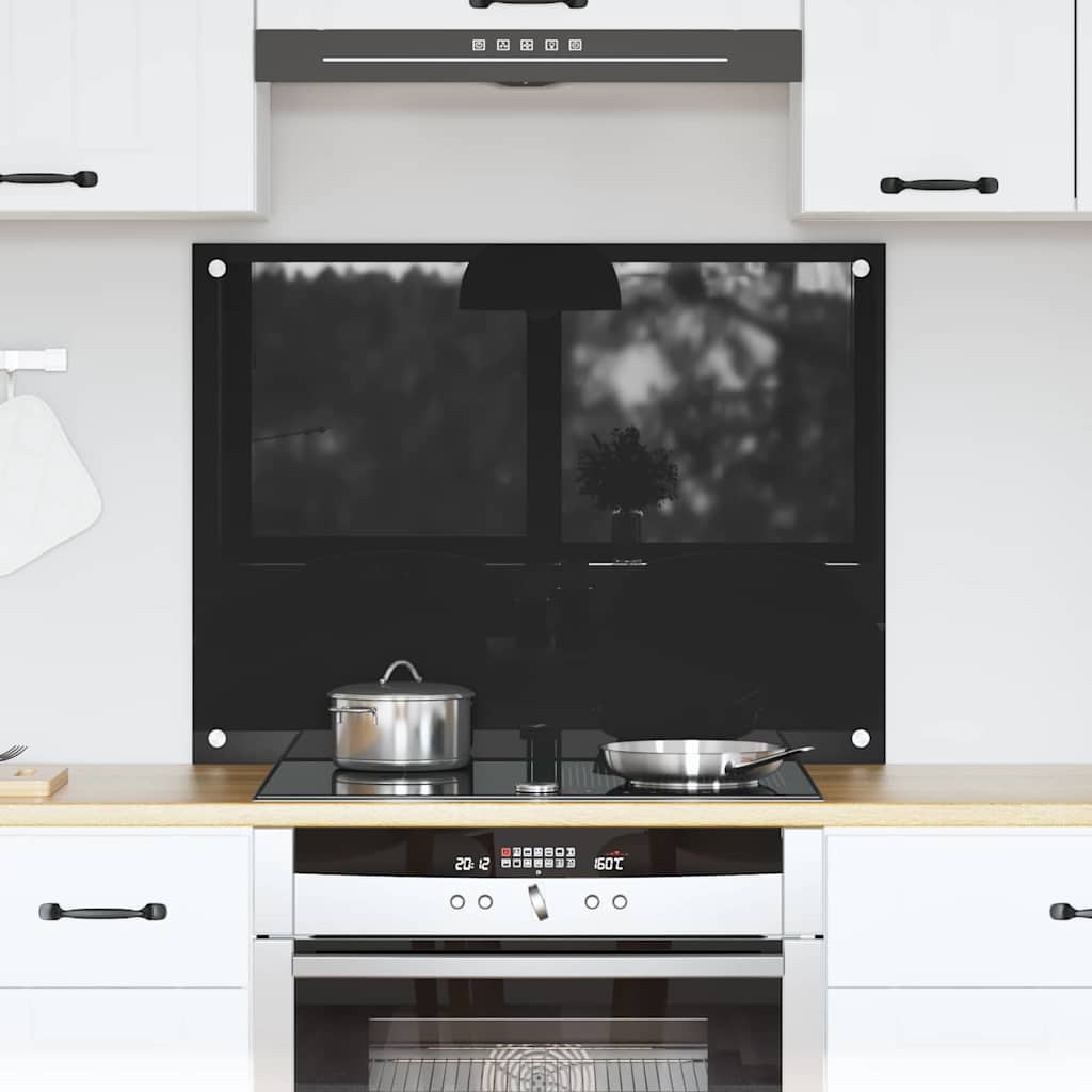 Kitchen Backsplash Black 80 x 60 cm Tempered Glass