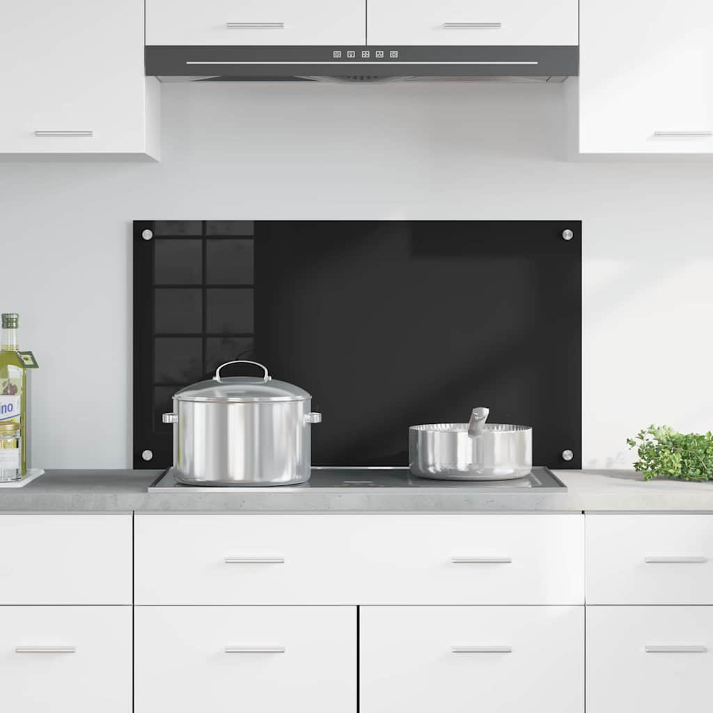 Kitchen Backsplash Black 90 x 50 cm Tempered Glass