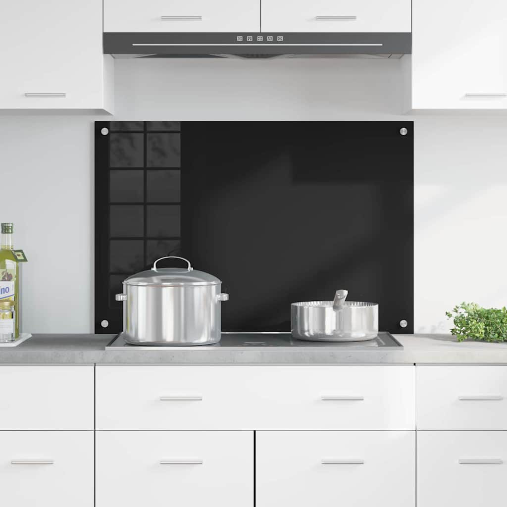 Kitchen Backsplash Black 90 x 60 cm Tempered Glass