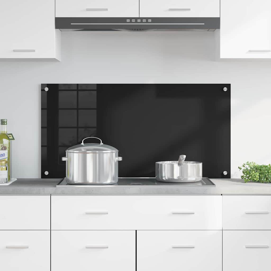 Kitchen Backsplash Black 100 x 50 cm Tempered Glass